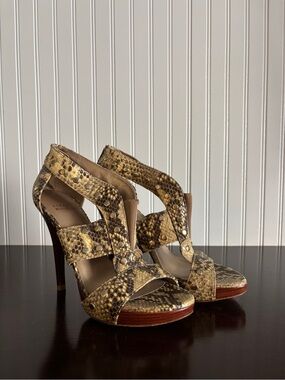 Stuart Weitzman Snake-Print Strappy Heels - Brown